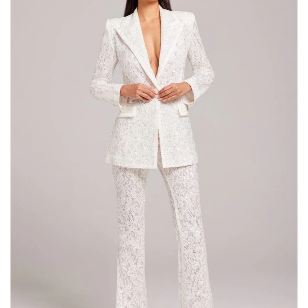 Nadine Merabi white lace blazer and pants. NWT.